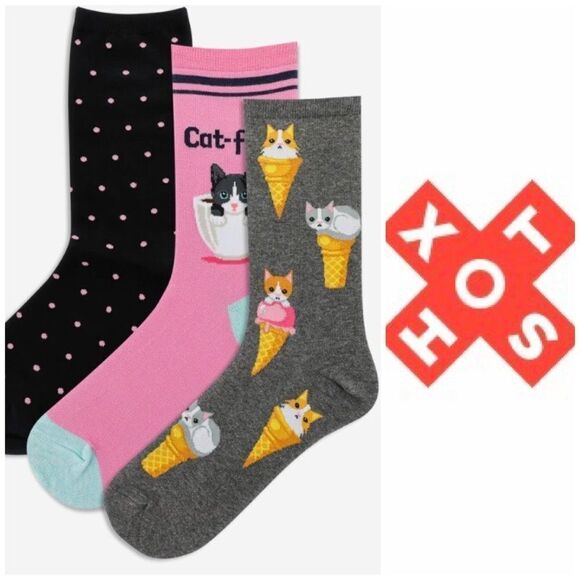 HOTSOX Accessories - HOTSOX - 🎉HPX4🎉 NWT - L Sz 9-11 Pack of 3 Assorted Cat Socks/Whimsical